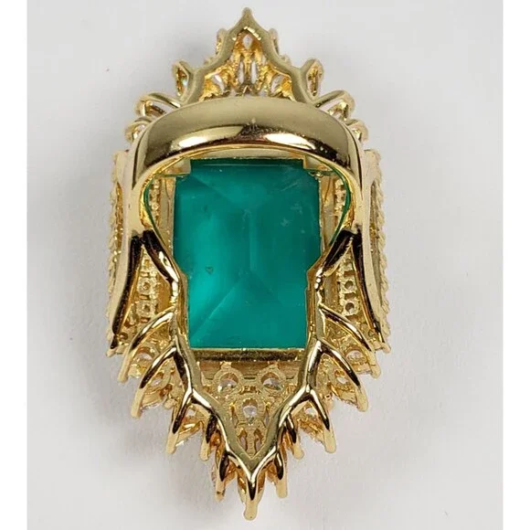 Signed Princess Doublet Natural Emerald with CZ 18KGL Size 9 Cocktail Ring - Picture 11 of 16